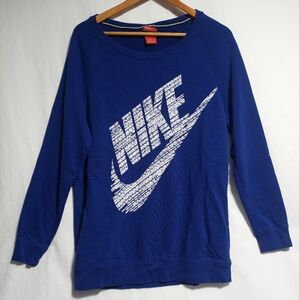 Nike Woman's Blue & White Scoopneck Spell Out Retro Sweatshirt Medium